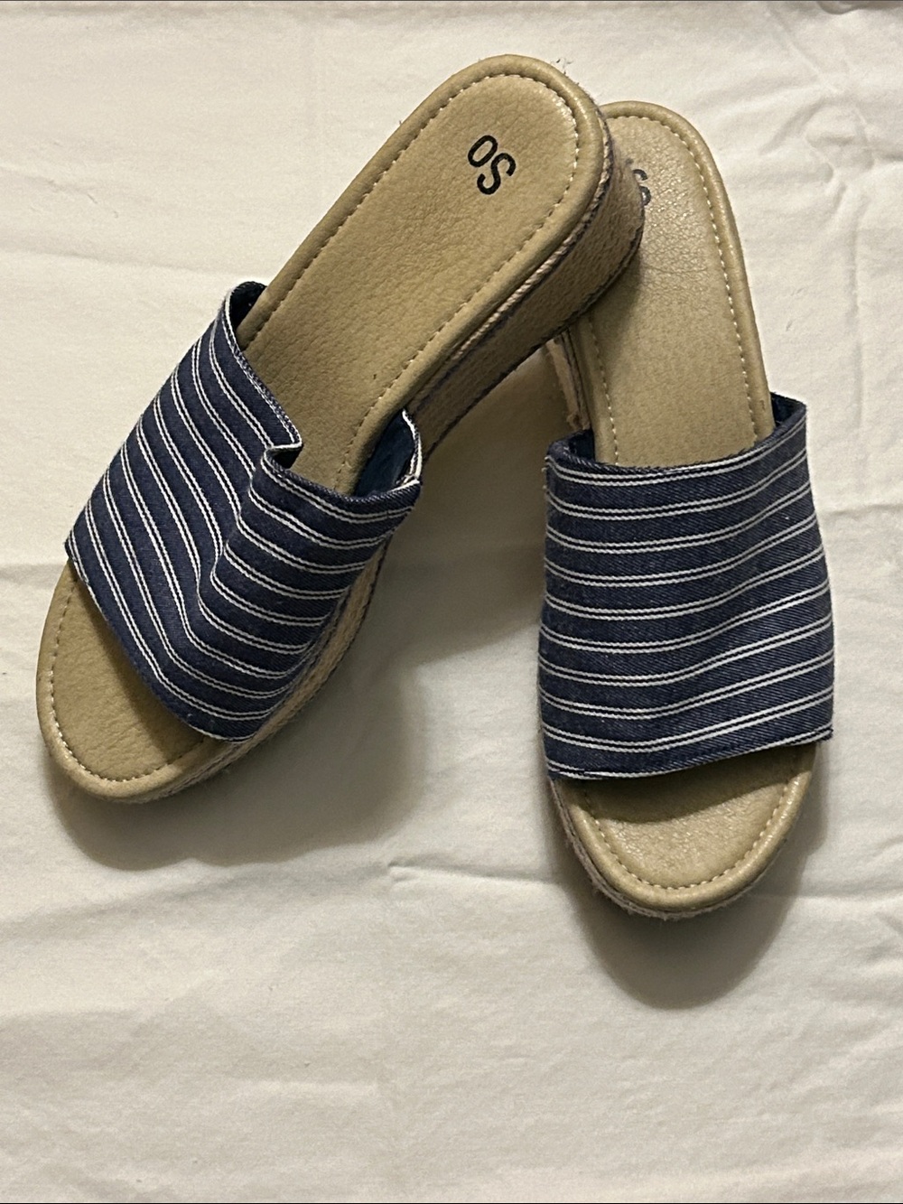 SO Navy and White Striped Slide Mules Size 9 1/2